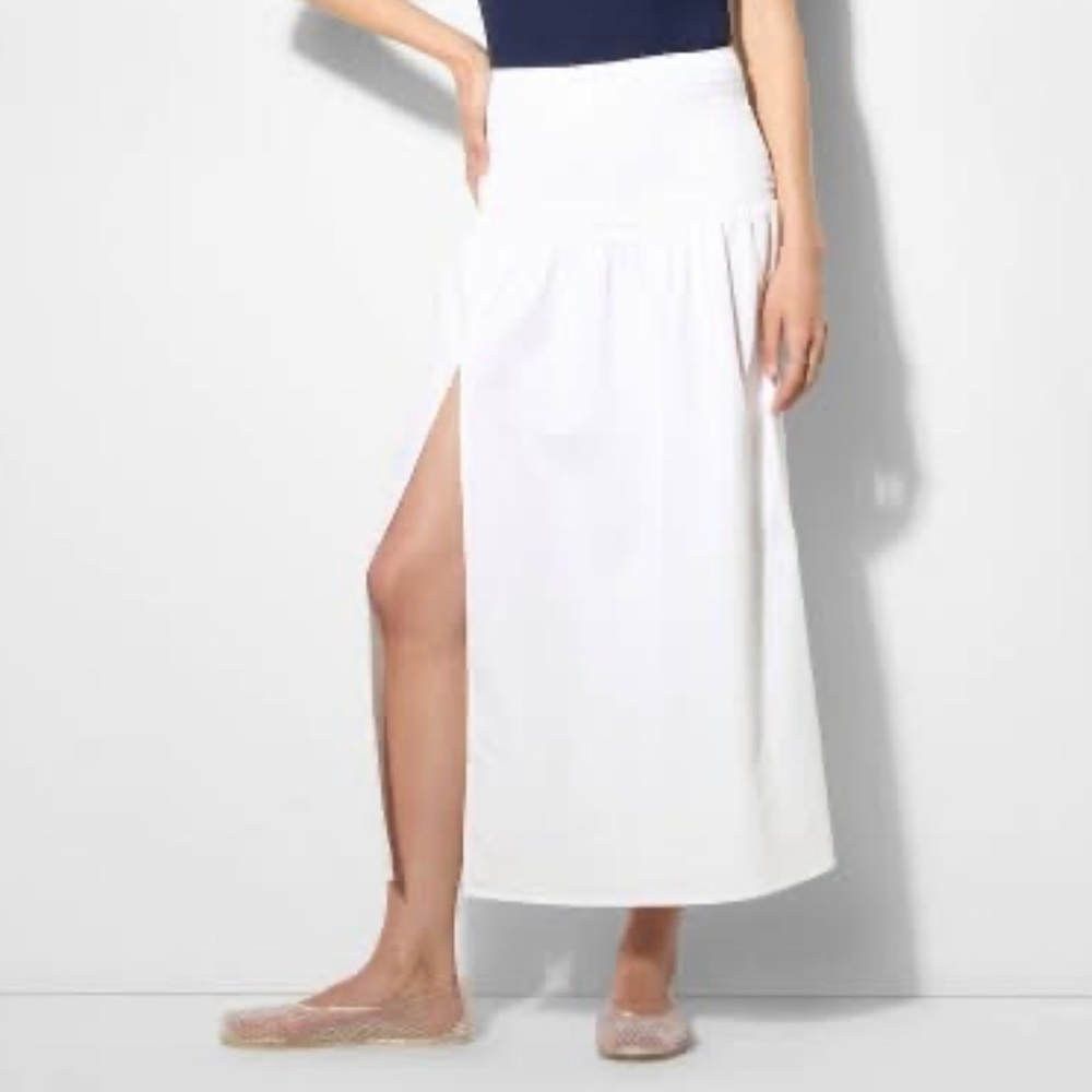 Women's Smocked Waist Maxi Skirt, White L